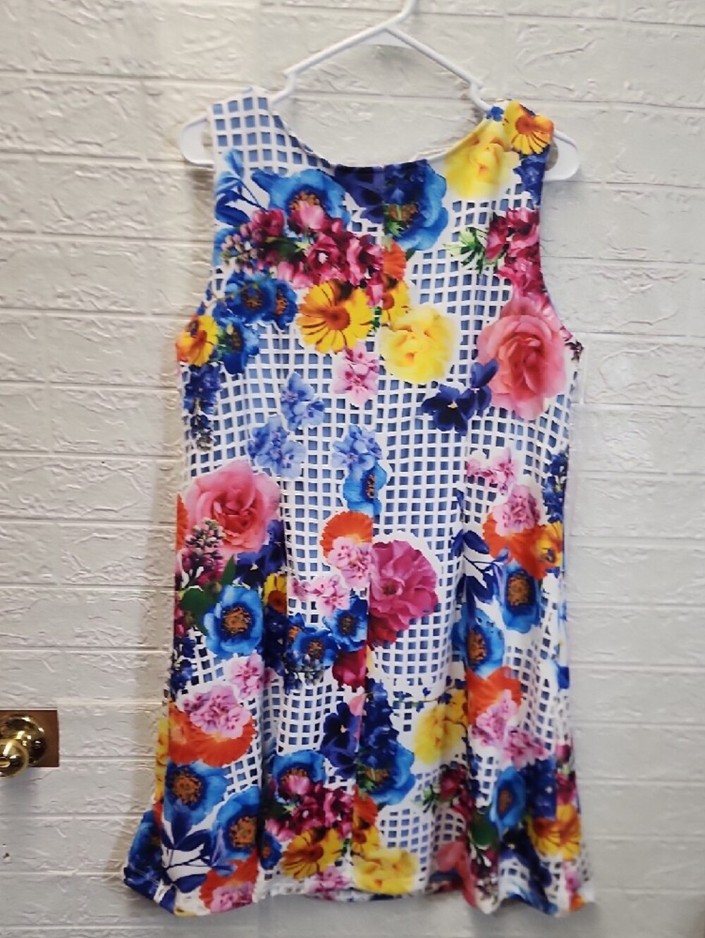 RobbieBee Sleeveless Floral Grid Mini Dress - Blue Multi - Picture 6 of 6